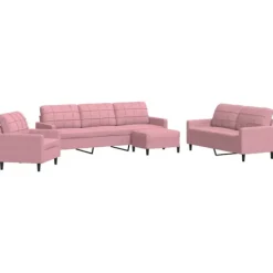 vidaXL Soffor>Soffgrupp med dynor 4 delar rosa sammet