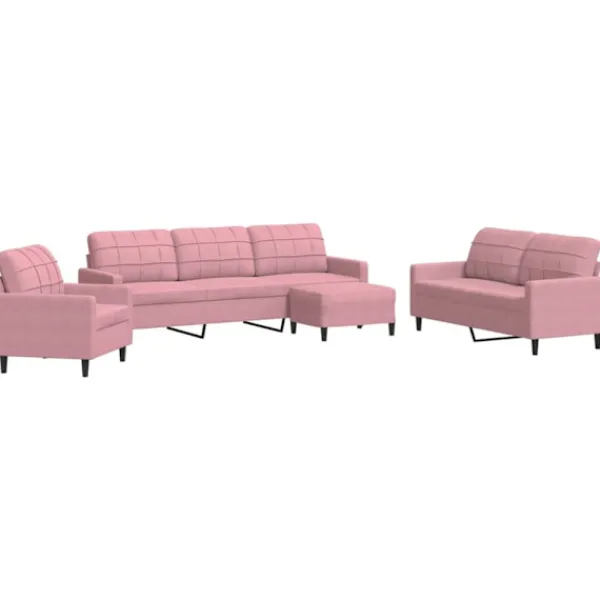 vidaXL Soffor>Soffgrupp med dynor 4 delar rosa sammet