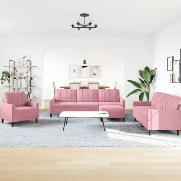 vidaXL Soffor>Soffgrupp med dynor 4 delar rosa sammet