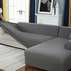 FMYSJ Soffor>Sofföverdrag, hörnsofföverdrag med stretch, stretchsofföverdrag för 1/2/3/4 sits (L-formad hörnsoffa kräver två) (3 sits: 190-230 cm, grå) (FMY)