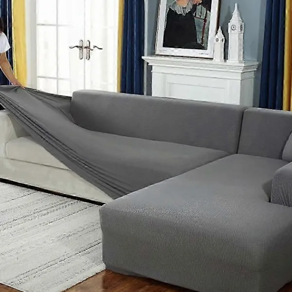 FMYSJ Soffor>Sofföverdrag, hörnsofföverdrag med stretch, stretchsofföverdrag för 1/2/3/4 sits (L-formad hörnsoffa kräver två) (3 sits: 190-230 cm, grå) (FMY)