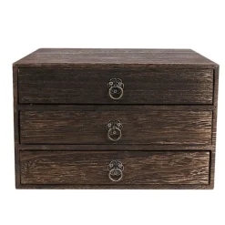 Kistor & Koffertar>Solid trä förvaringslåda skrivbordslåda retro lådtyp skrivbordsförvaring (3 lager) (25,5X24,5X15,5CM, brun)