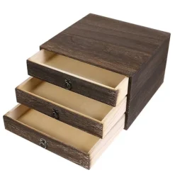 Kistor & Koffertar>Solid trä förvaringslåda skrivbordslåda retro lådtyp skrivbordsförvaring (3 lager) (25,5X24,5X15,5CM, brun)
