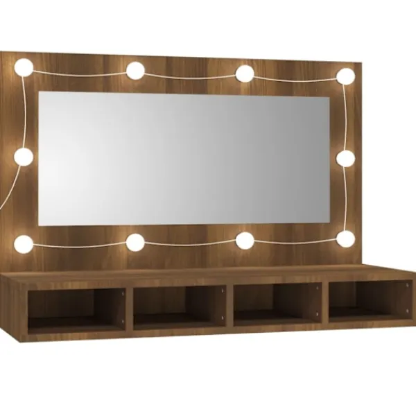 vidaXL Sminkbord>Spegelskåp med LED brun ek 90x31,5x62 cm