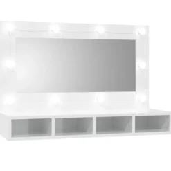vidaXL Sminkbord>Spegelskåp med LED vit högglans 90x31,5x62 cm