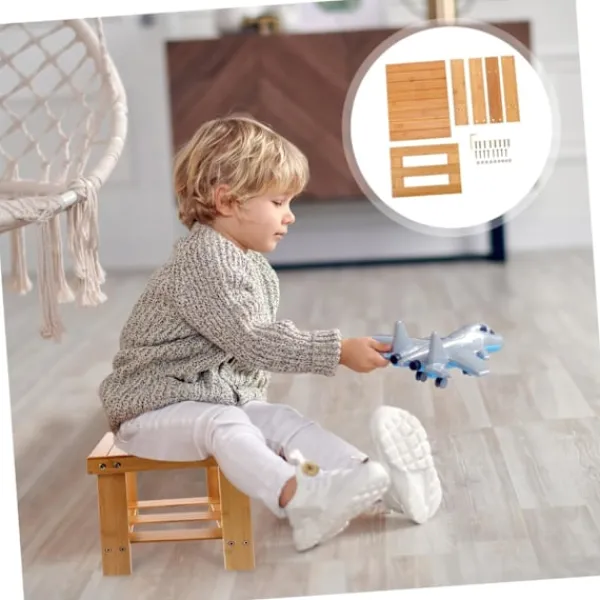 Pallar>1st Bambubänk Trä Kök Step Spa Bänk Trä Fotstöd Pall Rakpall Fyrkantig pall Bärbar pall Minipall Praktisk fotpall Barn