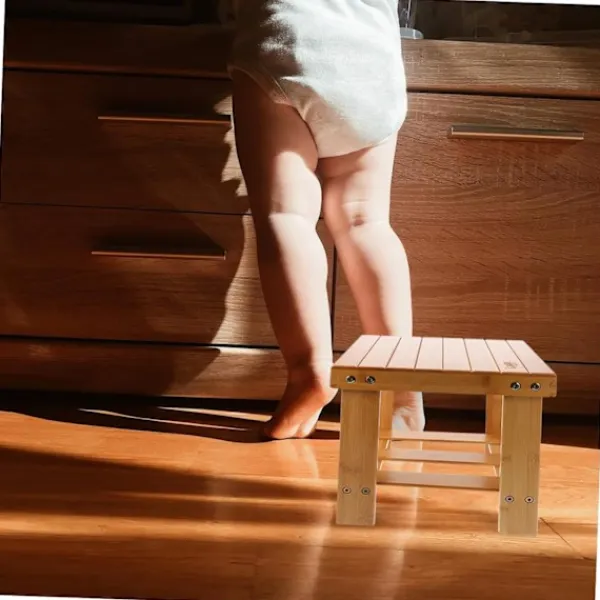 Pallar>1st Bambubänk Trä Kök Step Spa Bänk Trä Fotstöd Pall Rakpall Fyrkantig pall Bärbar pall Minipall Praktisk fotpall Barn