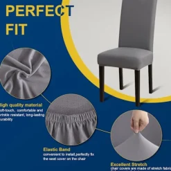 Stolar>Stolsöverdrag - Alla Säsonger - Stretch Stolsöverdrag - 6-pack - Grå