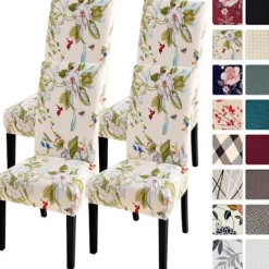 Stolar>Stolsöverdrag Set om 4, Spandex Super Fit Stretch Avtagbara Tvättbara Kök Parsons Skydd för Matsal, Hotell, Ceremoni, Beige+Blommor