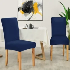Stolar>Stolsöverdrag, Stretch Matstolsöverdrag, Universella Stolsöverdrag, Tvättbara Stolsöverdrag, Blå (4 stycken)