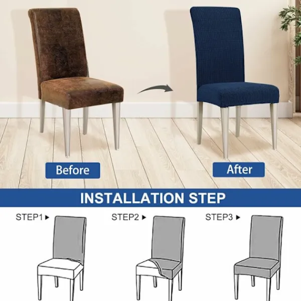 Stolar>Stolsöverdrag, Stretch Matstolsöverdrag, Universella Stolsöverdrag, Tvättbara Stolsöverdrag, Blå (4 stycken)