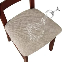 Stolar>Stolöverdrag jacquard elastiska avtagbara vattentäta tvättbara sandfärg matsal 4 stycken