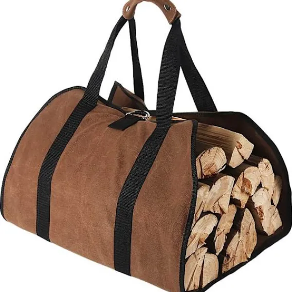 Kistor & Koffertar>Stor canvas vedkorg 96cm x 46cm kraftig vaxad öppen spis vedväska för vedspisar, inomhus och camping (brun)