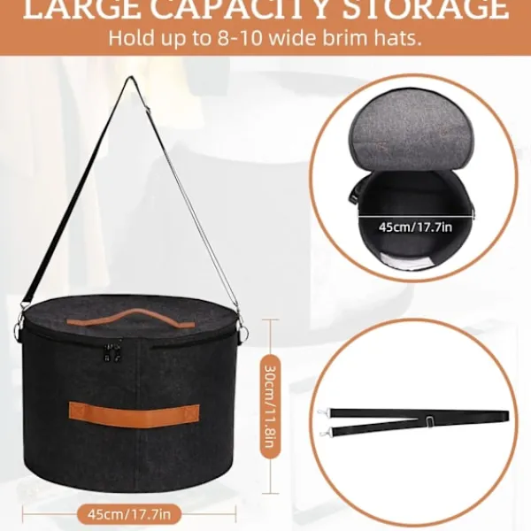 Superp Kistor & Koffertar>Stora hattaskar med lock, 17,7" D x 11,8" H Fällbar rund hattförvaringslåda Resa med handtag och axelrem