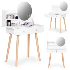 B2X Sminkbord>Stort modernt sminkbord med spegelhyllor