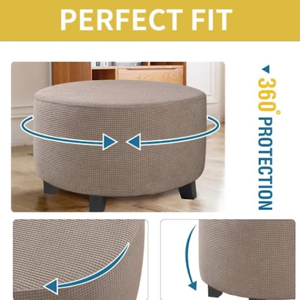 Sittpuffar>Stretch Jacquard Ottoman Överdrag (Grå, Liten), Fotpallsskydd, Möbelskydd, Pallskydd med halkfri elastisk botten