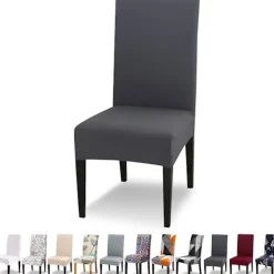 Stolar>Stretch Stolsöverdrag Set om 6 Universal Tvättbar Modern Matstol Överdrag Stolsöverdrag för Dekor Matsal Restaurang Hotell Bunch, Mörkgrå