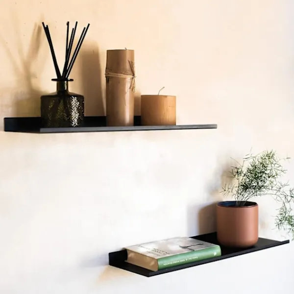 Hyllor>Svart metall vägghylla | Set med 2 flytande hyllor 40 cm