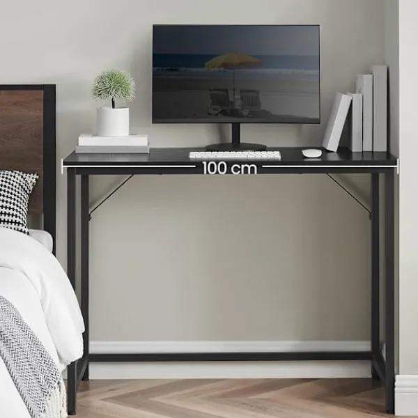 Vasagle Kontorsmöbler>Svart skrivbord med metallram – 100 x 50 x 75 cm