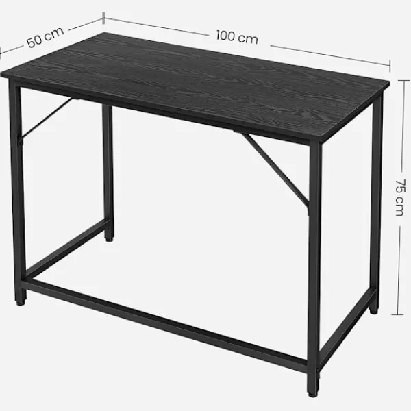 Vasagle Kontorsmöbler>Svart skrivbord med metallram – 100 x 50 x 75 cm