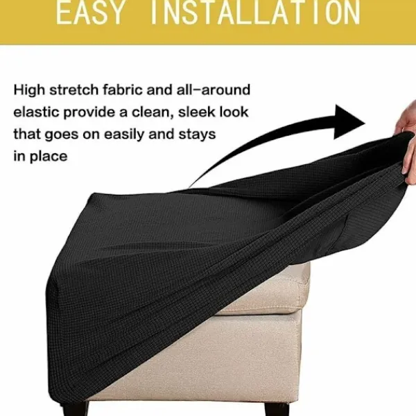 Sittpuffar>(svart) Stretch Slipcovers, Fyrkantiga Spandex Tyg Slipcovers för