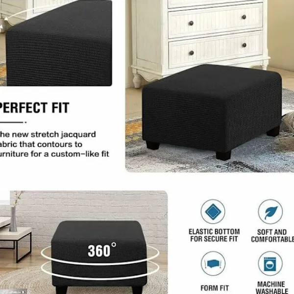 Sittpuffar>(svart) Stretch Slipcovers, Fyrkantiga Spandex Tyg Slipcovers för