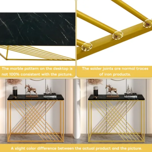 Sideboards>Svart vintage konsolbord med gyllene bas (100x35x77cm) – Högglans MDF för hall, entré & vardagsrum