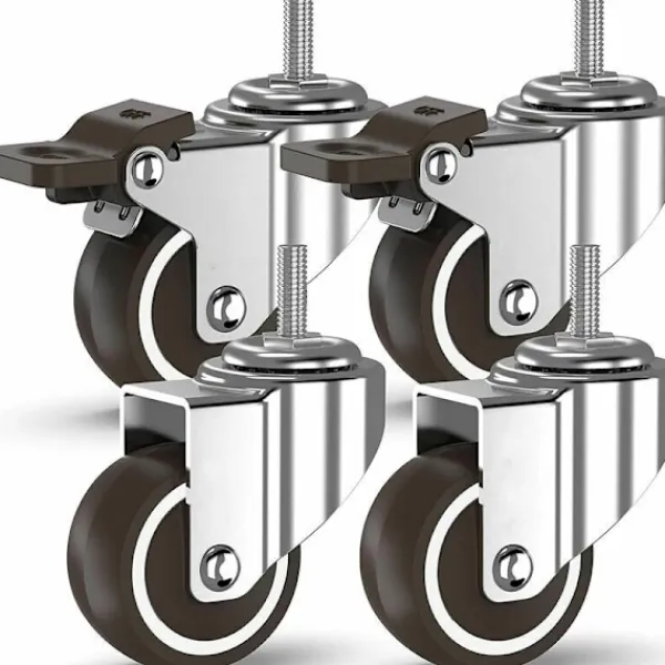 Balkongmöbler>Svängbara hjul - 4 med gängade stänger, möbelhjul, bromsade hjul för transport av industriella brädor (50 mm med M10 stänger, 2 med bromsar, 2 utan