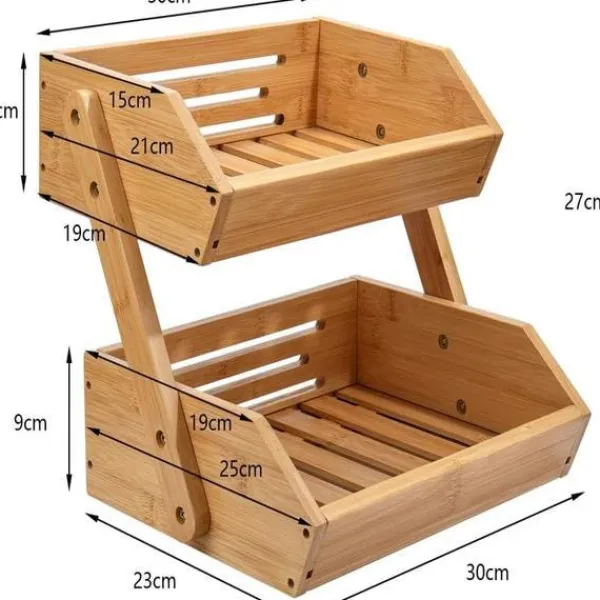 Hyllor>2-Tier Bamboo Fruit Basket Bread Basket Vegetable Storage Snack Stand for Kitchen and Office