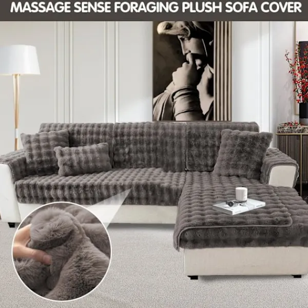 Soffor>Tjocka Kaninplysch Soffaöverdrag 1 2 3-sits, Halksäkra Soffaöverdrag, Roliga Luddiga Soffaöverdrag, Varma Sammetssoffa Kuddfodral (70x120cm)