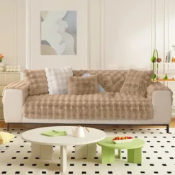 Soffor>Tjocka Kaninplysch Sofföverdrag 1 2 3-sits, Halkfria Sofföverdrag, Roliga Luddiga Sofföverdrag, Varma Sammetssoffa Kuddfodral (70x150cm)