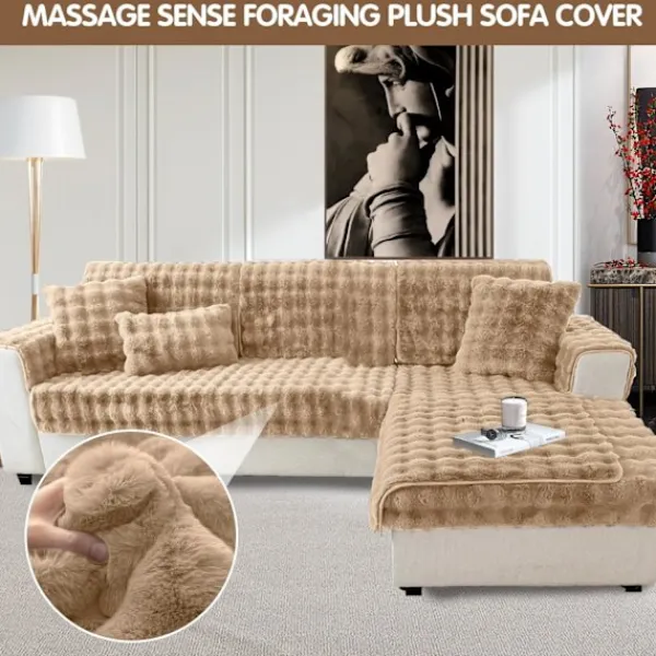 Soffor>Tjocka Kaninplysch Sofföverdrag 1 2 3-sits, Halkfria Sofföverdrag, Roliga Luddiga Sofföverdrag, Varma Sammetssoffa Kuddfodral (70x150cm)