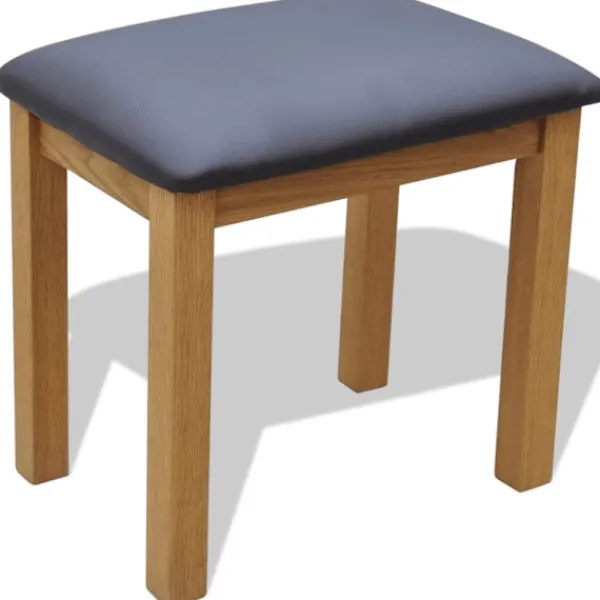 vidaXL Sminkbord>Toalettbord med pall massiv ek
