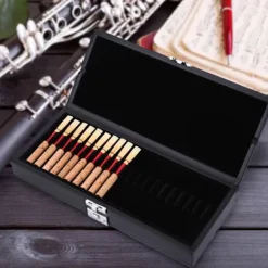 Kistor & Koffertar>Trä PU Läderfodral Reed Case Holder 2 Lager Förvaringslåda för 40 st Oboe Reeds