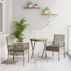 vidaXL Balkongmöbler>Trädgårds Bistro Set 3 pcs Grå konstrotting