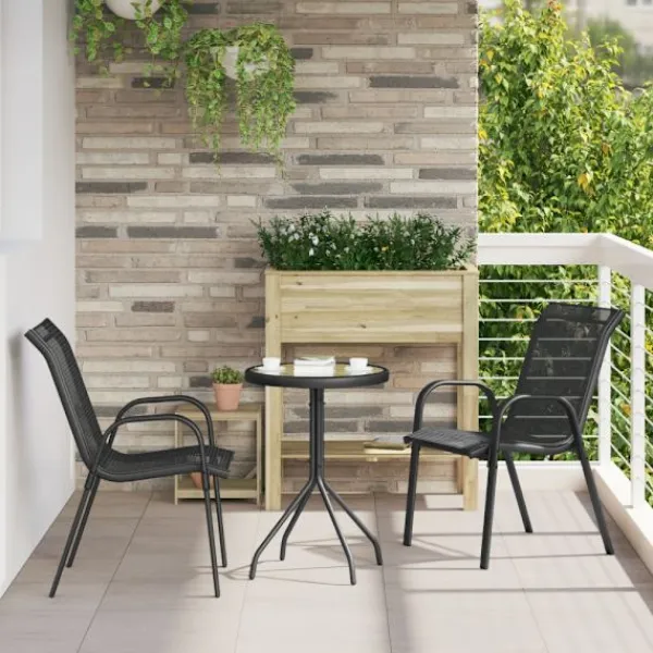 vidaXL Balkongmöbler>Trädgårds Bistro Set 3 pcs Svart Stål