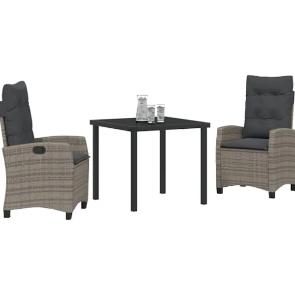 vidaXL Balkongmöbler>Trädgårdsmöbelset med kudde 3 pcs Grå konstrotting