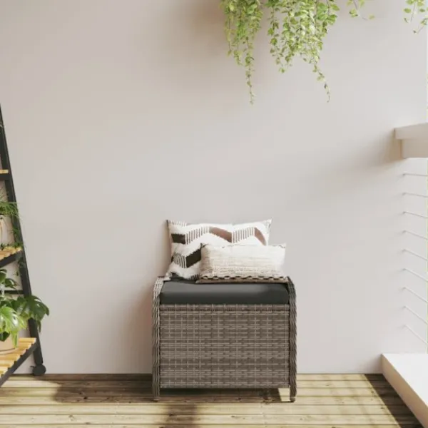 vidaXL Pallar>Trädgårdspall med dyna grå 58x46x46 cm konstrotting
