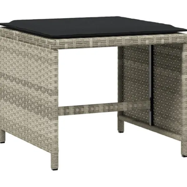 vidaXL Pallar>Trädgårdspallar med dynor 4 st ljusgrå 41x41x36 cm konstrotting