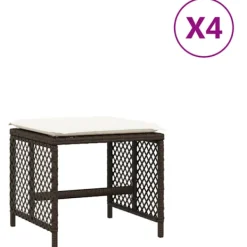 vidaXL Pallar>Trädgårdspallar med dynor 4 st brun 41x41x36 cm konstrotting