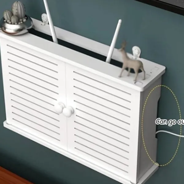 Skåp>Trådlös WiFi Router Box Trälåda Kabel Plus Trådfäste Väggmonterad Uttag Hylla L