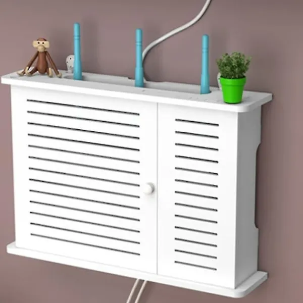 Skåp>Trådlös WiFi Router Boxar Trälåda Kabel Plus Tråd Fäste Väggmonterad Uttagshylla - Enkel (Vit)