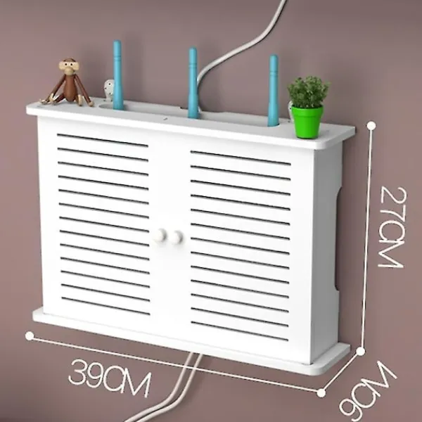 Skåp>Trådlös WiFi Router Boxar Trälåda Kabel Plus Tråd Fäste Väggmonterad Uttagshylla - Enkel (Vit)