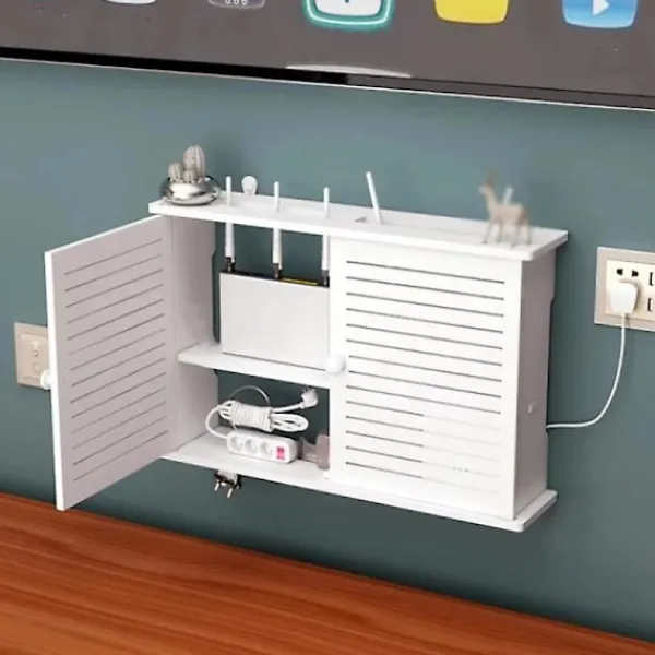 Skåp>Trådlös Wifi Router Förvaringslådor Trälåda Kabel Ström Plus Tråd Fäste Vägg Hängande Kontaktbräda