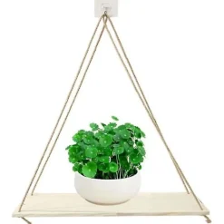 Hyllor>Trähyllor med rep för blomkrukor