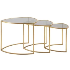 B2X Soffbord>Triangel soffbordsset – 3 delar, guldfärgad metall och glas