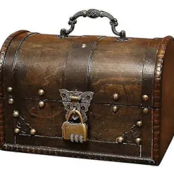 Kistor & Koffertar>Träskattkista, Piratskattkista Förvaringslåda Med Framhänglås, Unik Handgjord Vintage Design, Lämplig För Förvaringslåda/Presentask (8,5 * 5
