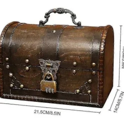 Kistor & Koffertar>Träskattkista, Piratskattkista Förvaringslåda Med Framhänglås, Unik Handgjord Vintage Design, Lämplig För Förvaringslåda/Presentask (8,5 * 5