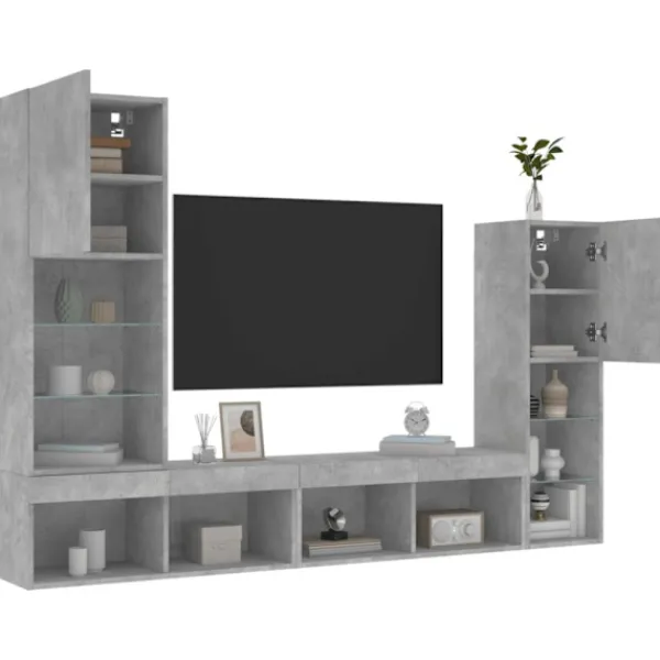 vidaXL Tv-Bänkar>Tv-bänk 4 delar LED betonggrå konstruerat trä