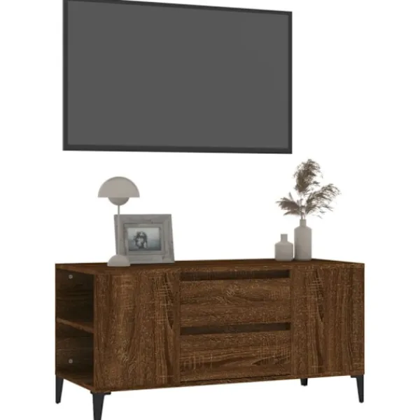 vidaXL Tv-Bänkar>Tv-bänk brun ek 102x44,5x50 cm konstruerat trä